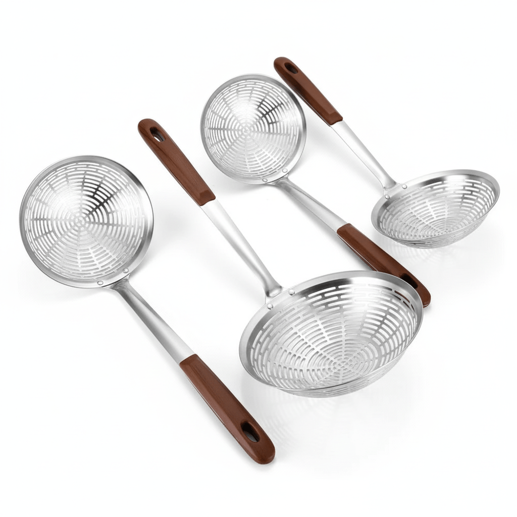 CulinaCraft Steel & Wood Strainer Ladle – Refined Precision for Frying and Noodle Dishes - All Around Casa