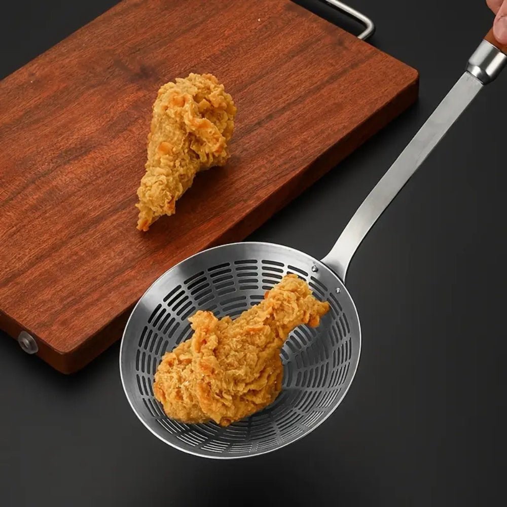 CulinaCraft Steel & Wood Strainer Ladle – Refined Precision for Frying and Noodle Dishes - All Around Casa