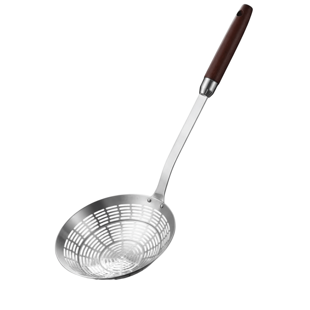 CulinaCraft Steel & Wood Strainer Ladle – Refined Precision for Frying and Noodle Dishes - All Around Casa