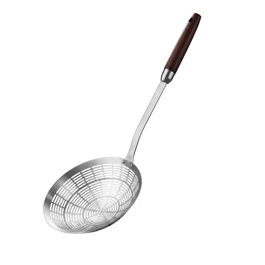 CulinaCraft Steel & Wood Strainer Ladle – Refined Precision for Frying and Noodle Dishes - All Around Casa