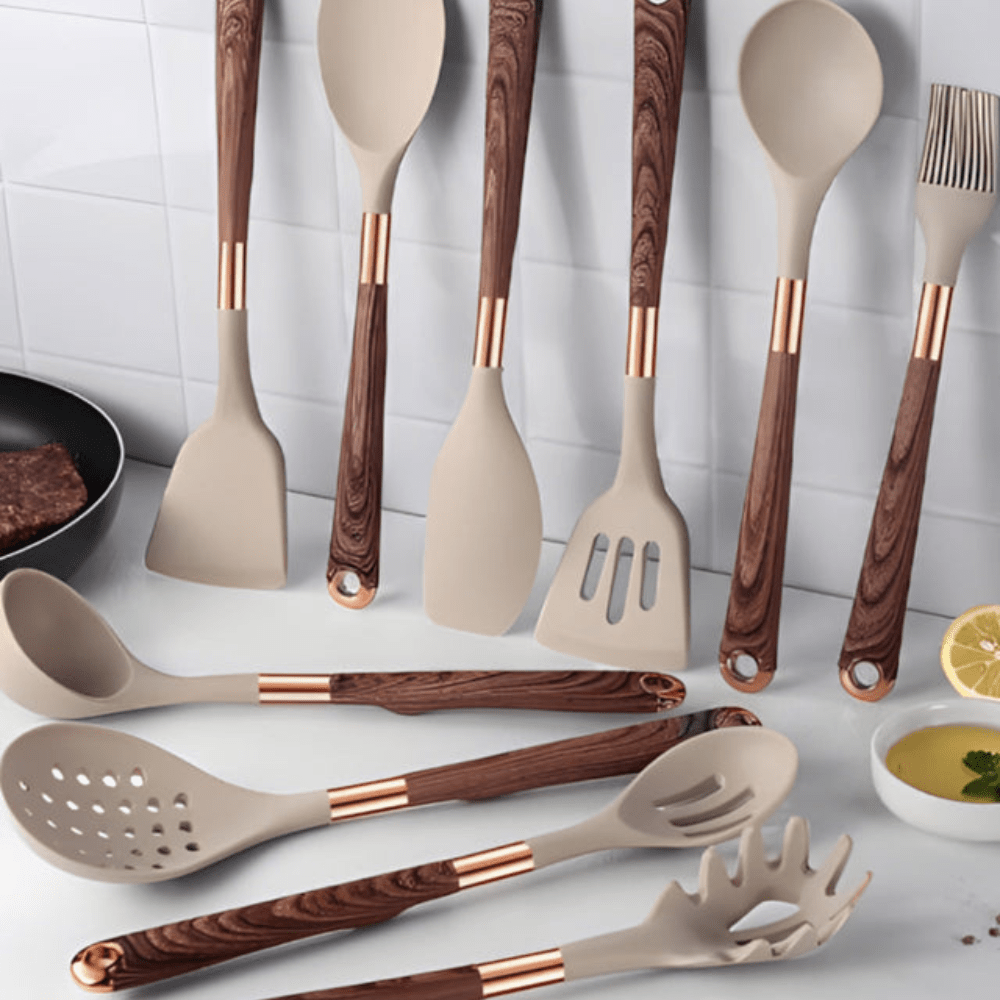 Culinaire Luxe 11 - Piece Cooking Utensil Set – Elegant Gold Accents for Modern Kitchens - All Around Casa