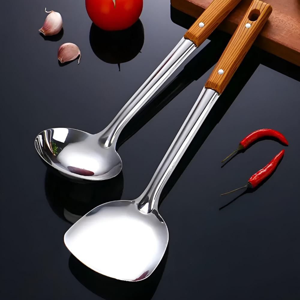 CulinaVerve – Elegant Stainless Steel Kitchen Set with Refined Wooden Handles for Modern Cooking - All Around Casa