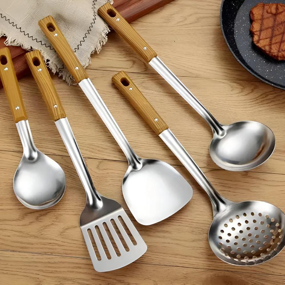 CulinaVerve – Elegant Stainless Steel Kitchen Set with Refined Wooden Handles for Modern Cooking - All Around Casa