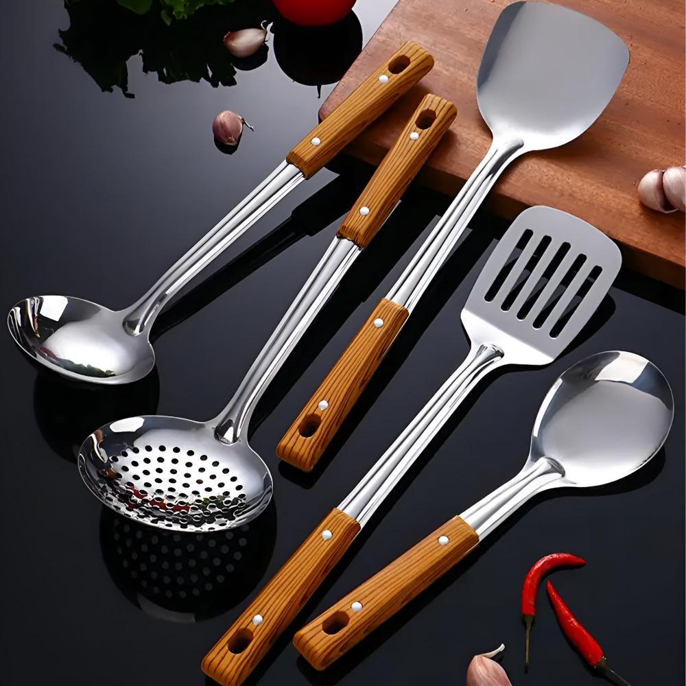 CulinaVerve – Elegant Stainless Steel Kitchen Set with Refined Wooden Handles for Modern Cooking - All Around Casa