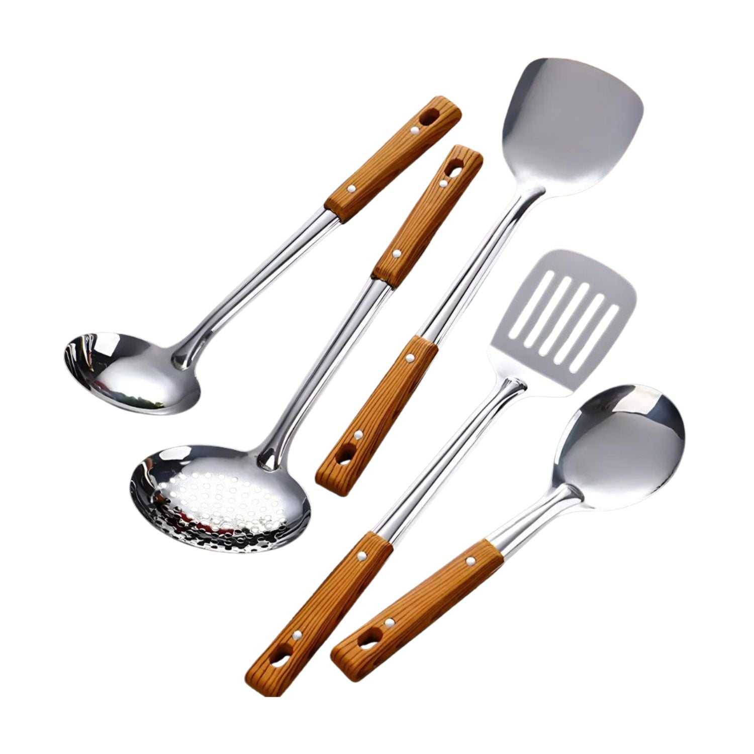 CulinaVerve – Elegant Stainless Steel Kitchen Set with Refined Wooden Handles for Modern Cooking - All Around Casa