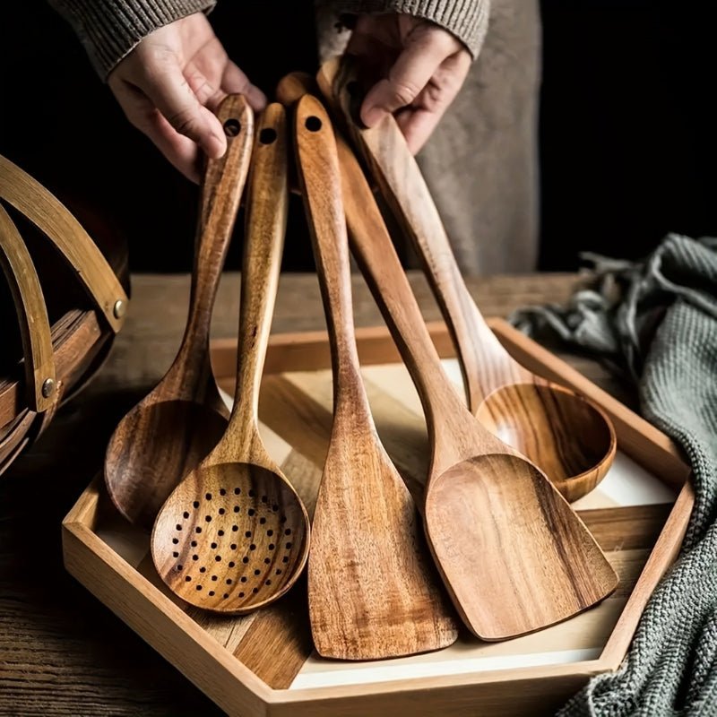 Elmora Luxe Wooden Kitchen Utensil Set – Elegant 5 - Piece Collection for Refined Cooking - All Around Casa