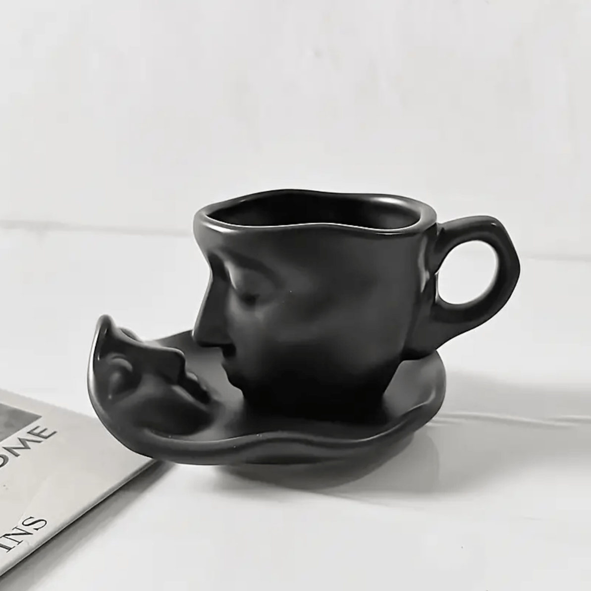 EternalLove Ceramic Kissing Cup & Saucer Set – Romantic Coffee Moments for Two - All Around Casa