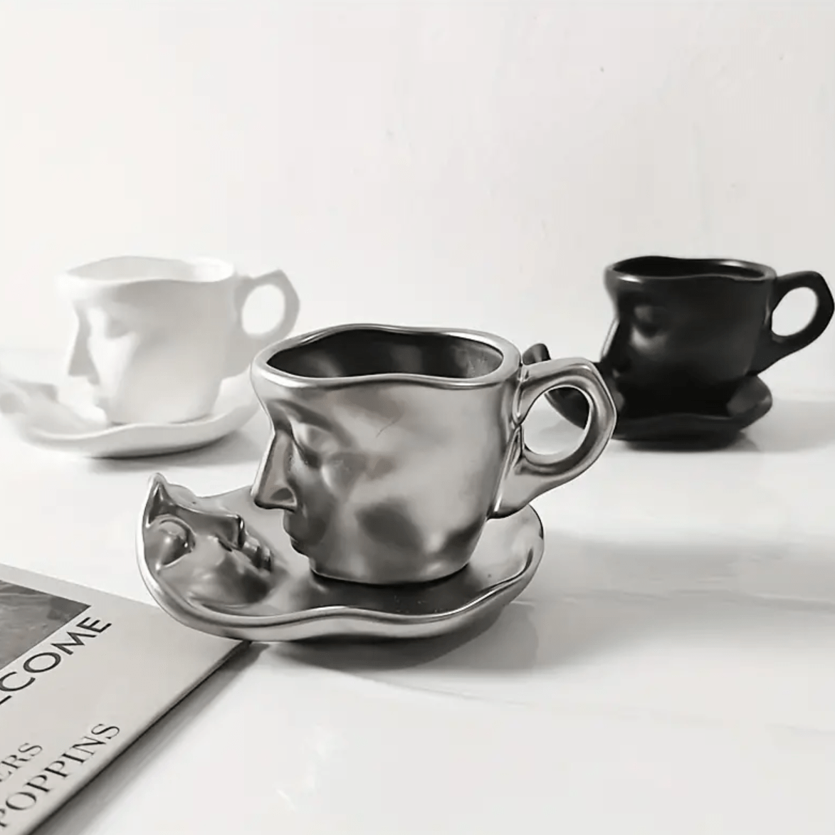 EternalLove Ceramic Kissing Cup & Saucer Set – Romantic Coffee Moments for Two - All Around Casa
