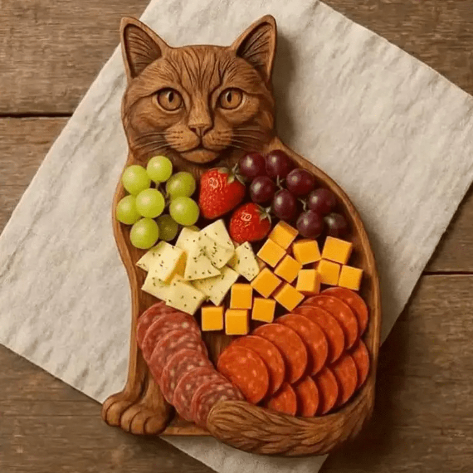 FelineFeast – Elegant Cat - Shaped Charcuterie Board for Stylish Entertaining - All Around Casa