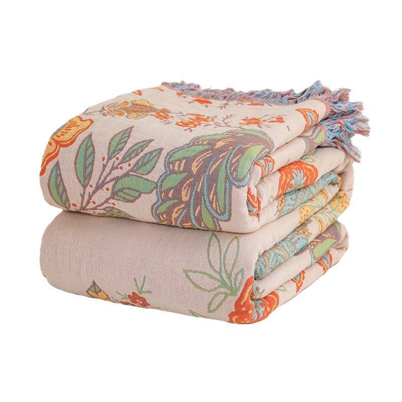 FloraHaven Luxe Boho Cotton Throw Blanket – Elegant Floral Accent for Stylish Living Spaces - All Around Casa
