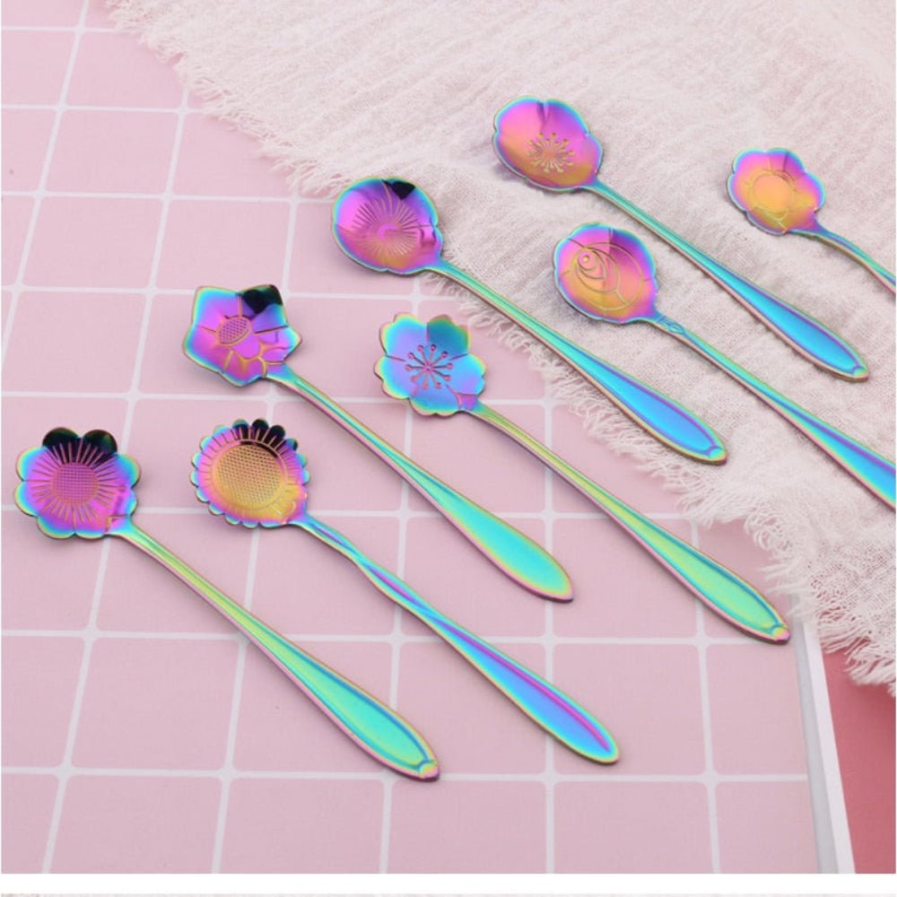FloraLuxe Elegant Stainless Steel Tea Spoon Set – Artistic Bloom Design for Refined Dining - All Around Casa
