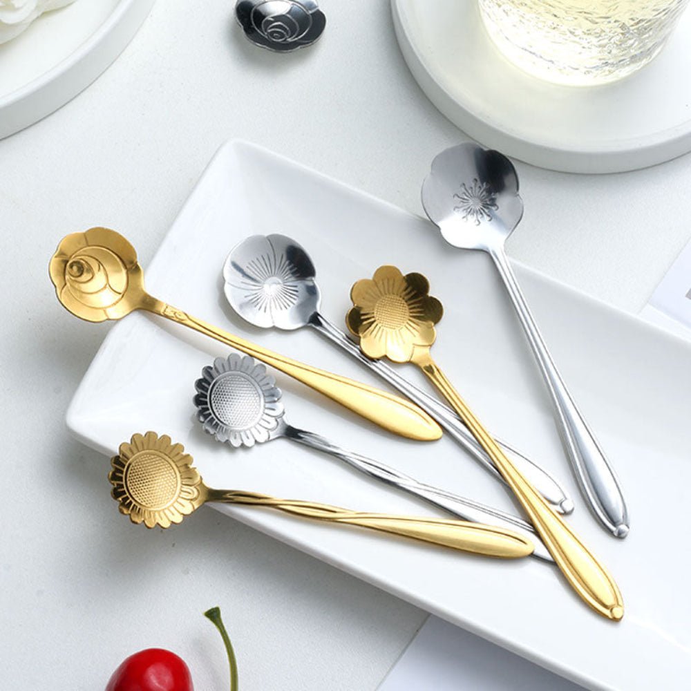 FloraLuxe Elegant Stainless Steel Tea Spoon Set – Artistic Bloom Design for Refined Dining - All Around Casa