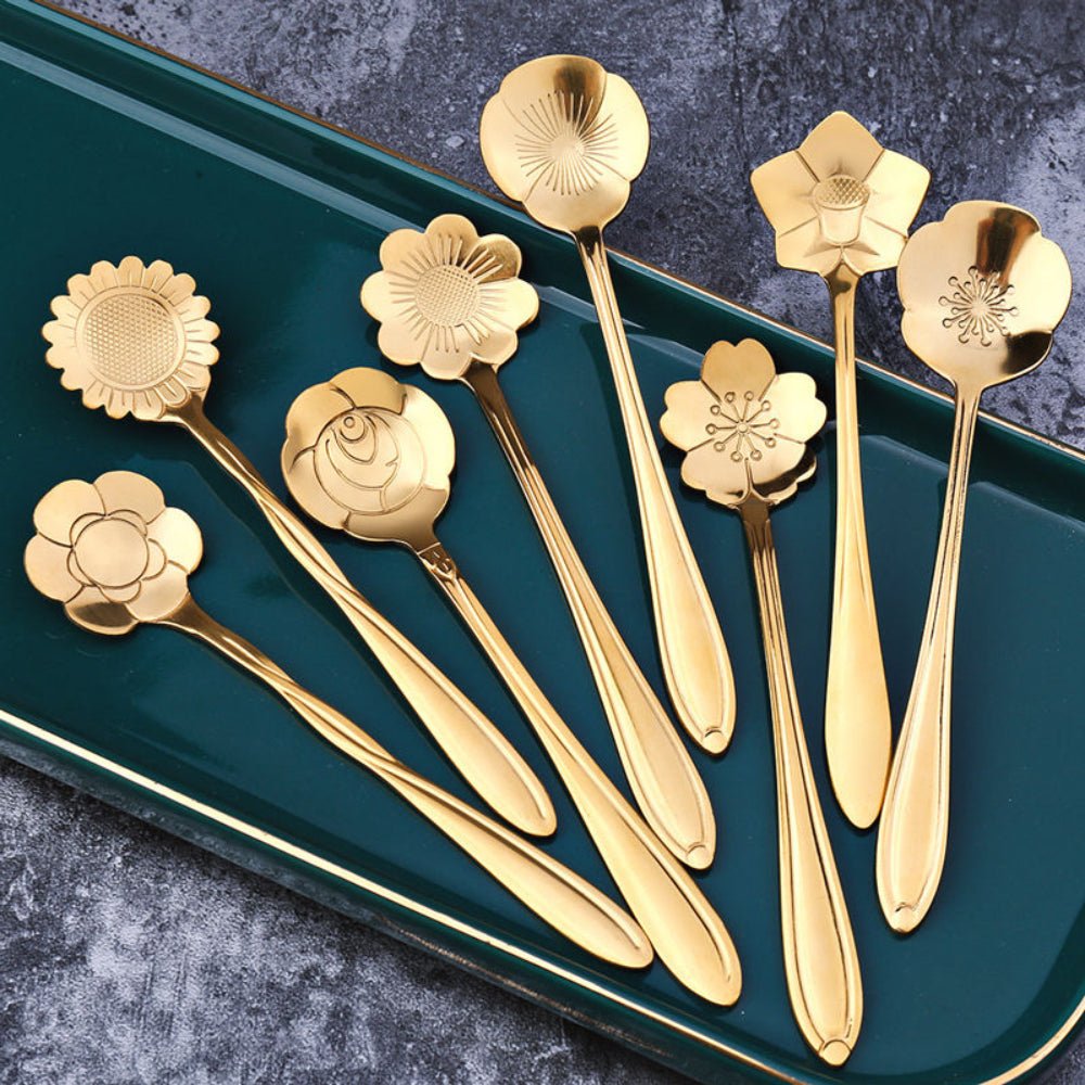 FloraLuxe Elegant Stainless Steel Tea Spoon Set – Artistic Bloom Design for Refined Dining - All Around Casa