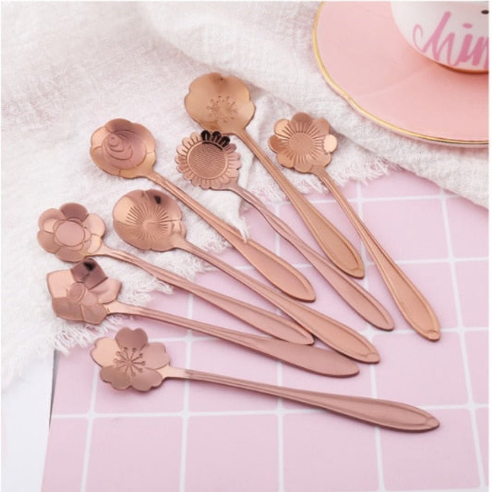 FloraLuxe Elegant Stainless Steel Tea Spoon Set – Artistic Bloom Design for Refined Dining - All Around Casa