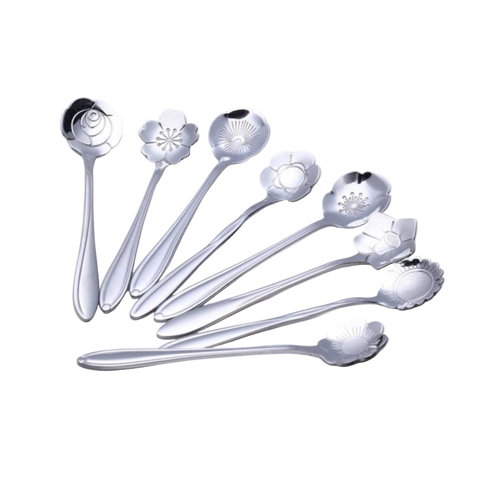 FloraLuxe Elegant Stainless Steel Tea Spoon Set – Artistic Bloom Design for Refined Dining - All Around Casa