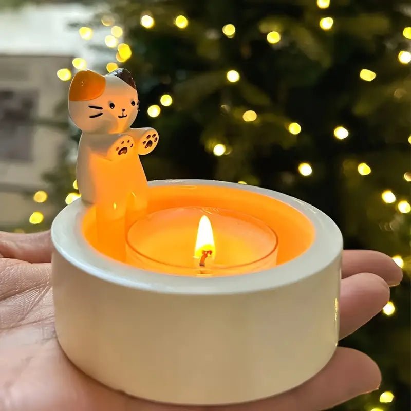 KittyGlow Cat Candle Holder – Handmade Feline Charm for a Cozy Ambience - All Around Casa