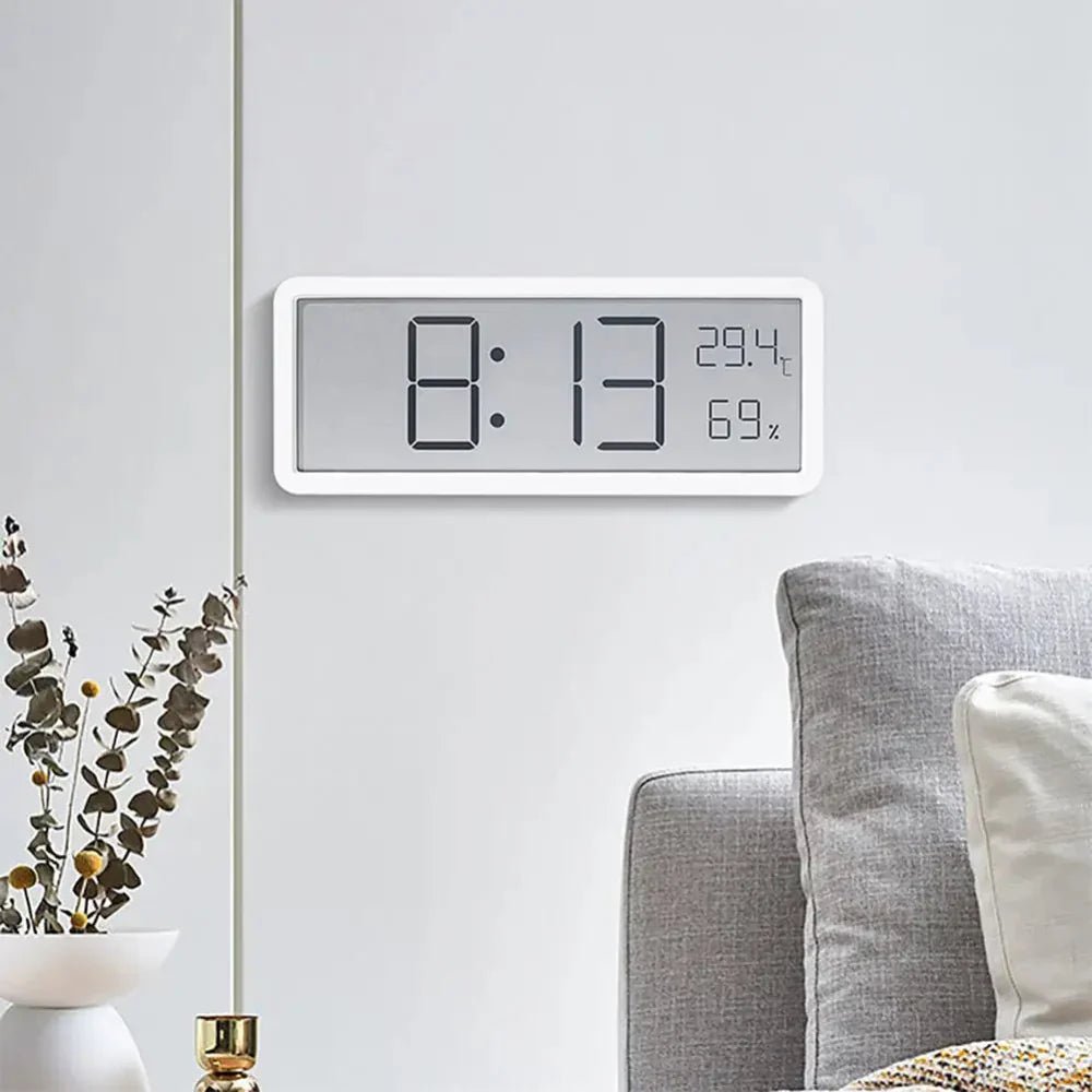 LumiAura Elegant LED Wall Clock with Temperature & Humidity Display for a Modern Interior - All Around Casa