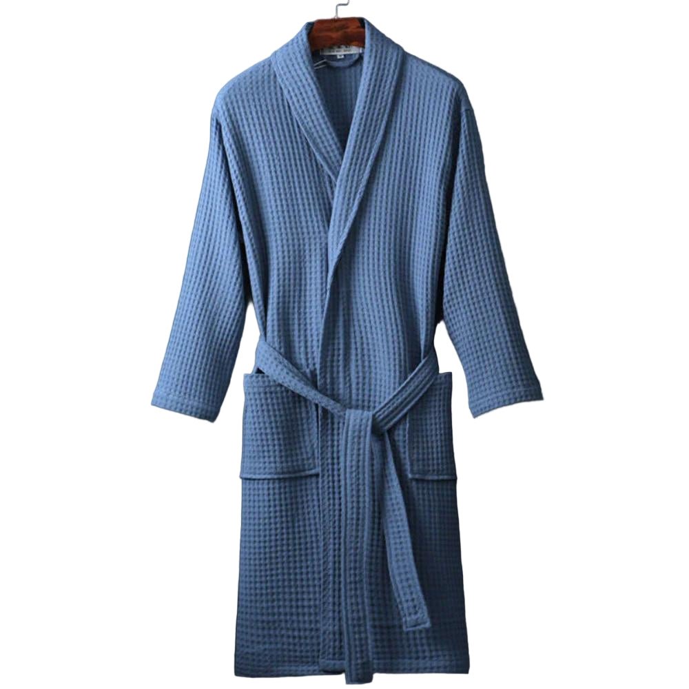 LumiWeave – Elegant Cotton Waffle Robe with Refined V - Neck for Relaxed Evenings - All Around Casa