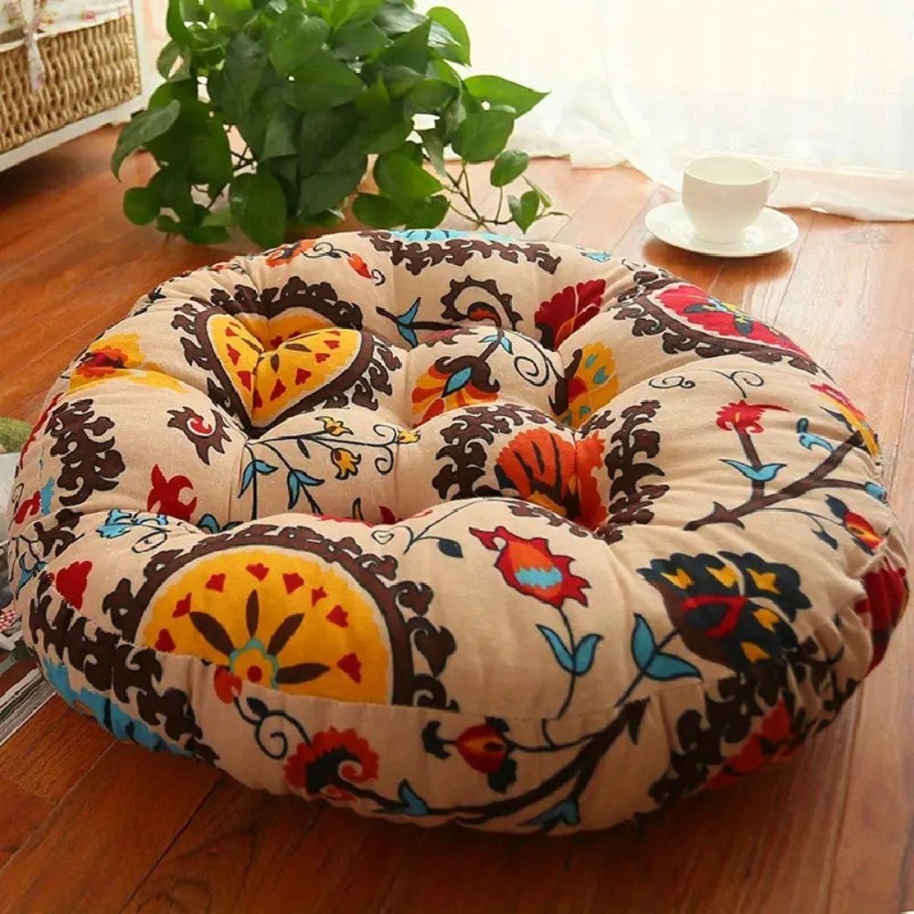 LunaHaven Boho Cushion – Chic Round Seating for a Cozy, Artistic Home - All Around Casa