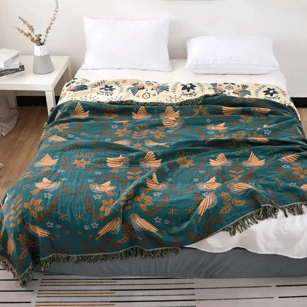 Nordora Luxe Reversible Throw Blanket – Elegant Scandinavian Birds for a Cozy Interior - All Around Casa
