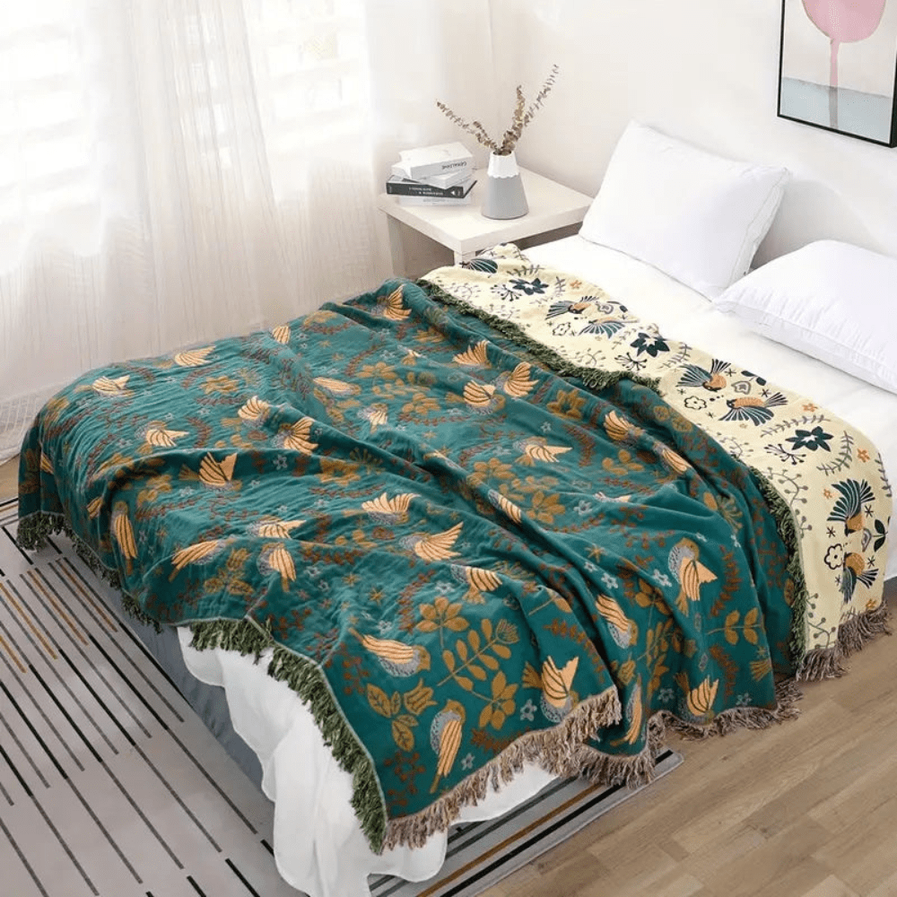 Nordora Luxe Reversible Throw Blanket – Elegant Scandinavian Birds for a Cozy Interior - All Around Casa