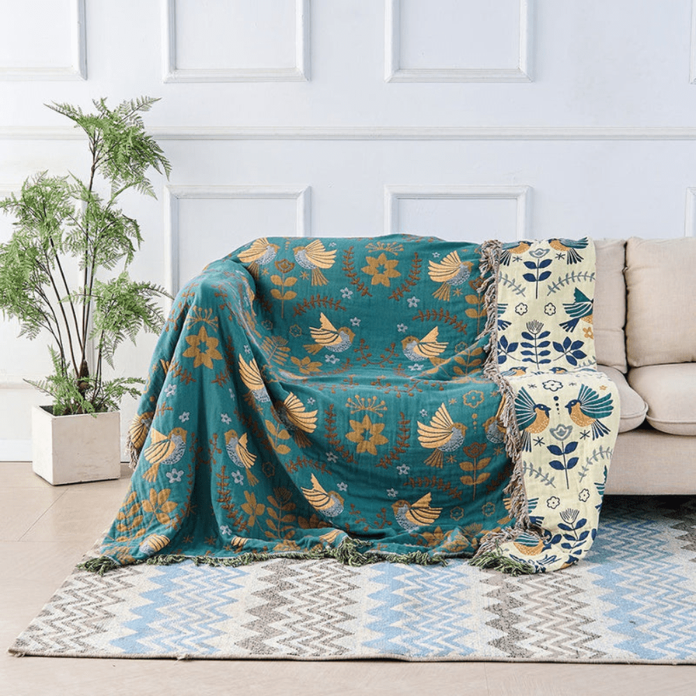 Nordora Luxe Reversible Throw Blanket – Elegant Scandinavian Birds for a Cozy Interior - All Around Casa