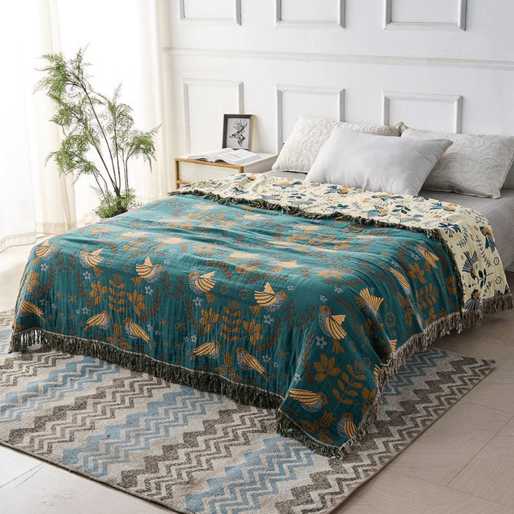 Nordora Luxe Reversible Throw Blanket – Elegant Scandinavian Birds for a Cozy Interior - All Around Casa
