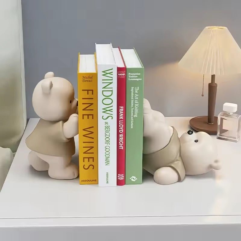 Orin Bear Bookends – Handcrafted Matte Sculptures for Playful & Sturdy Book Support - All Around Casa