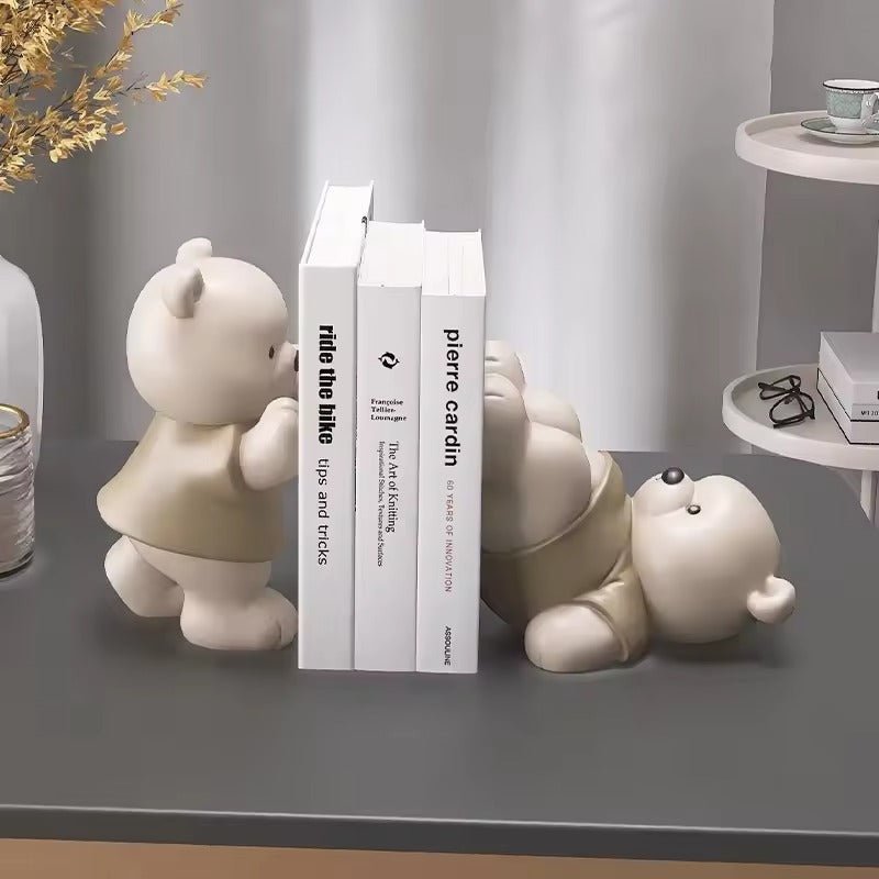 Orin Bear Bookends – Handcrafted Matte Sculptures for Playful & Sturdy Book Support - All Around Casa