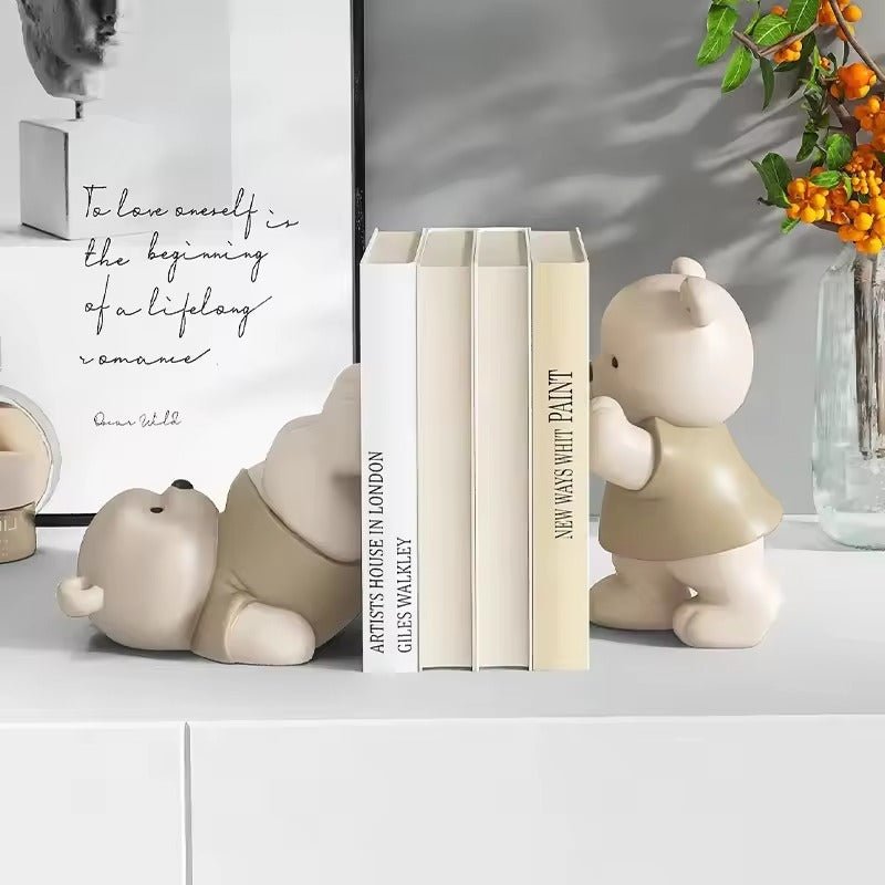 Orin Bear Bookends – Handcrafted Matte Sculptures for Playful & Sturdy Book Support - All Around Casa