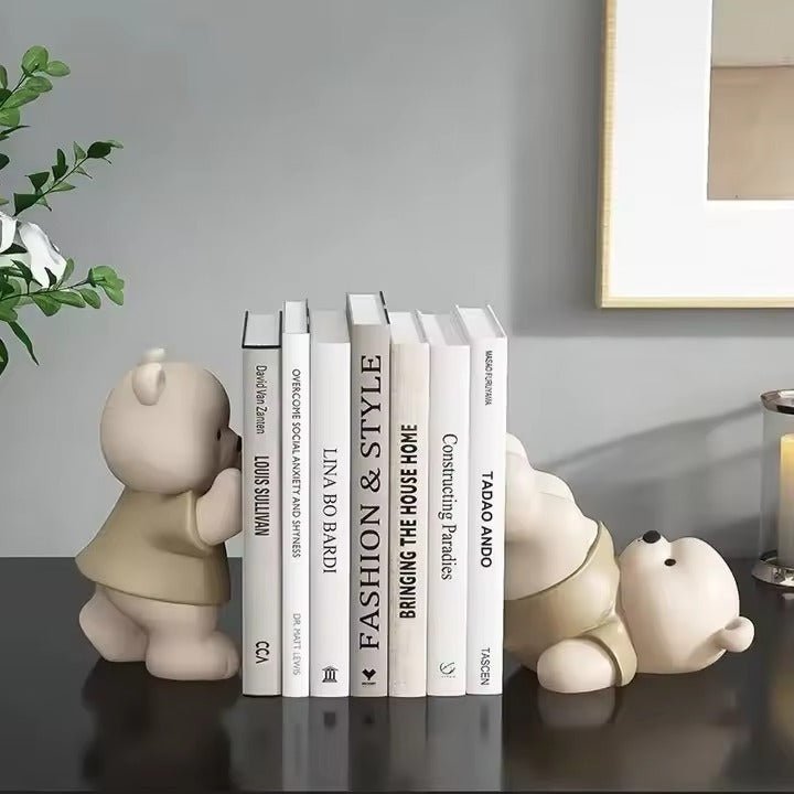 Orin Bear Bookends – Handcrafted Matte Sculptures for Playful & Sturdy Book Support - All Around Casa