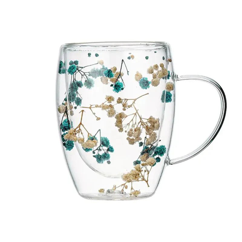 Petalia Bloom Glass Coffee Mug – Elegant Dual - Layer Design for Refined Moments - All Around Casa