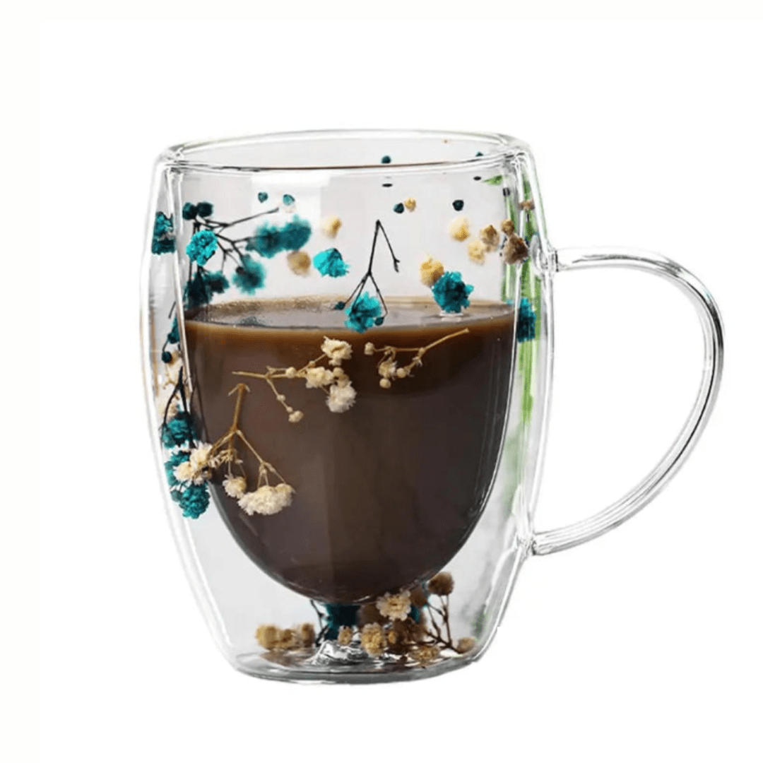 Petalia Bloom Glass Coffee Mug – Elegant Dual - Layer Design for Refined Moments - All Around Casa