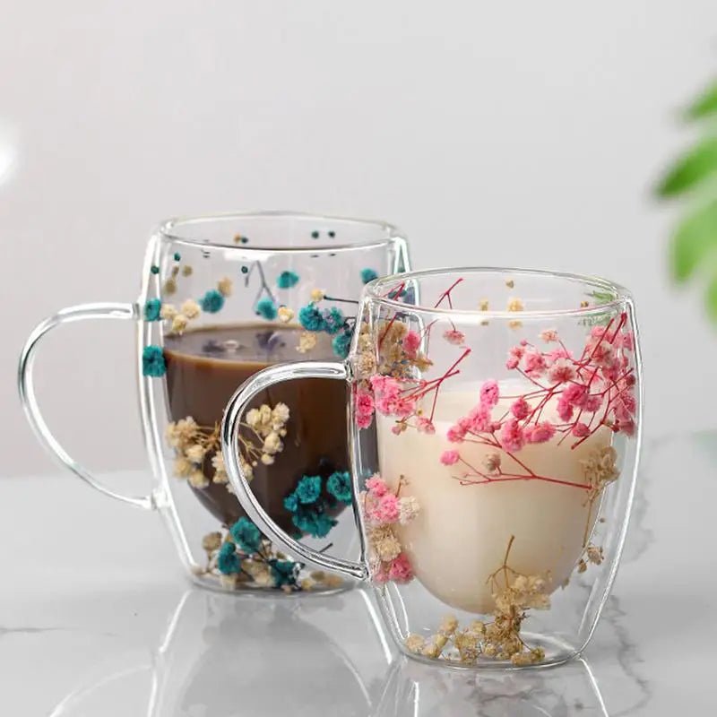 Petalia Bloom Glass Coffee Mug – Elegant Dual - Layer Design for Refined Moments - All Around Casa