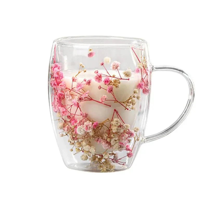 Petalia Bloom Glass Coffee Mug – Elegant Dual - Layer Design for Refined Moments - All Around Casa