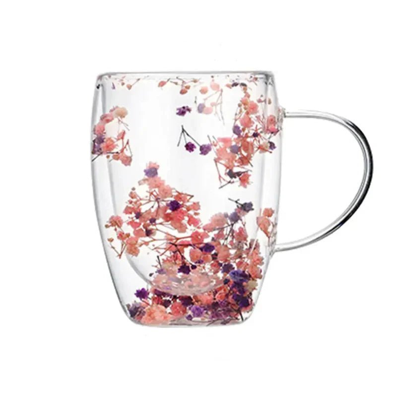 Petalia Bloom Glass Coffee Mug – Elegant Dual - Layer Design for Refined Moments - All Around Casa