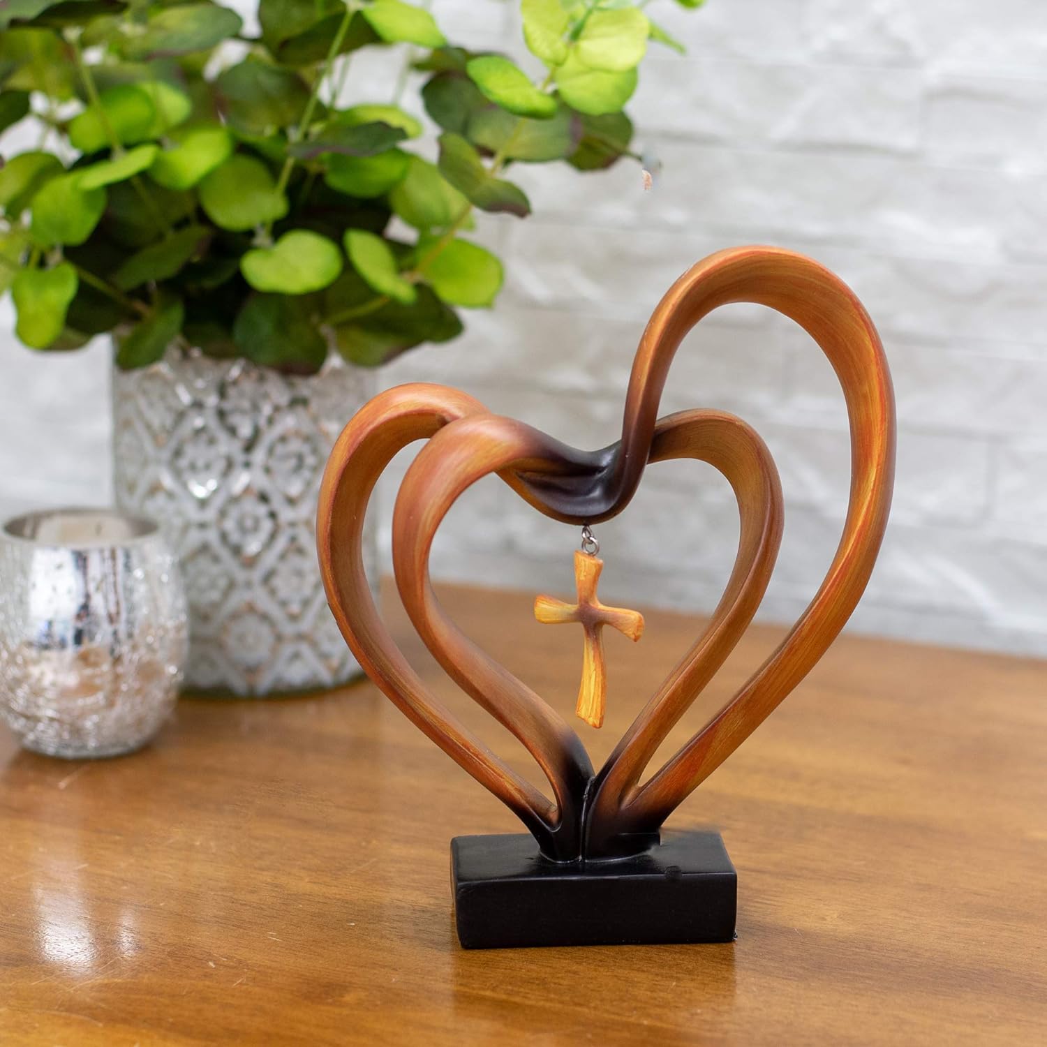 Sacred Harmony – Elegant Heart & Cross Tabletop Accent for Timeless Love - All Around Casa