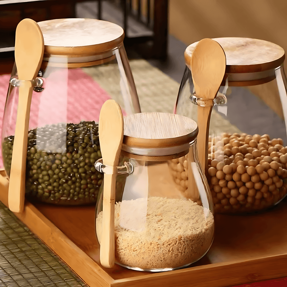 SereniJar Elegant Glass Storage Jar with Bamboo Lid for a Minimalist Kitchen - All Around Casa