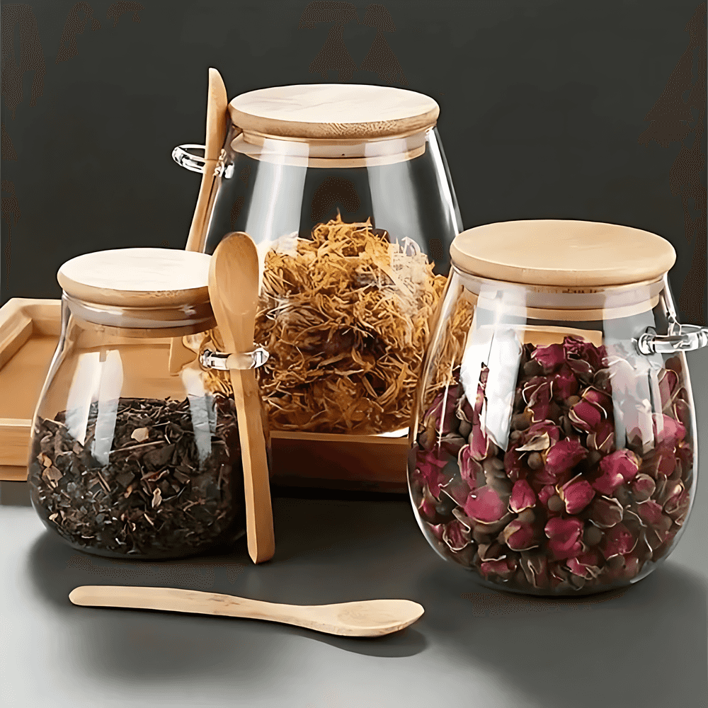 SereniJar Elegant Glass Storage Jar with Bamboo Lid for a Minimalist Kitchen - All Around Casa