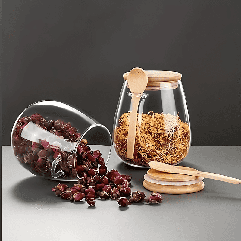 SereniJar Elegant Glass Storage Jar with Bamboo Lid for a Minimalist Kitchen - All Around Casa