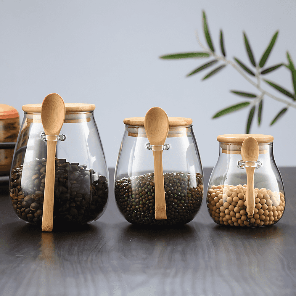 SereniJar Elegant Glass Storage Jar with Bamboo Lid for a Minimalist Kitchen - All Around Casa