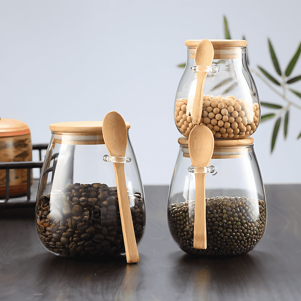 SereniJar Elegant Glass Storage Jar with Bamboo Lid for a Minimalist Kitchen - All Around Casa