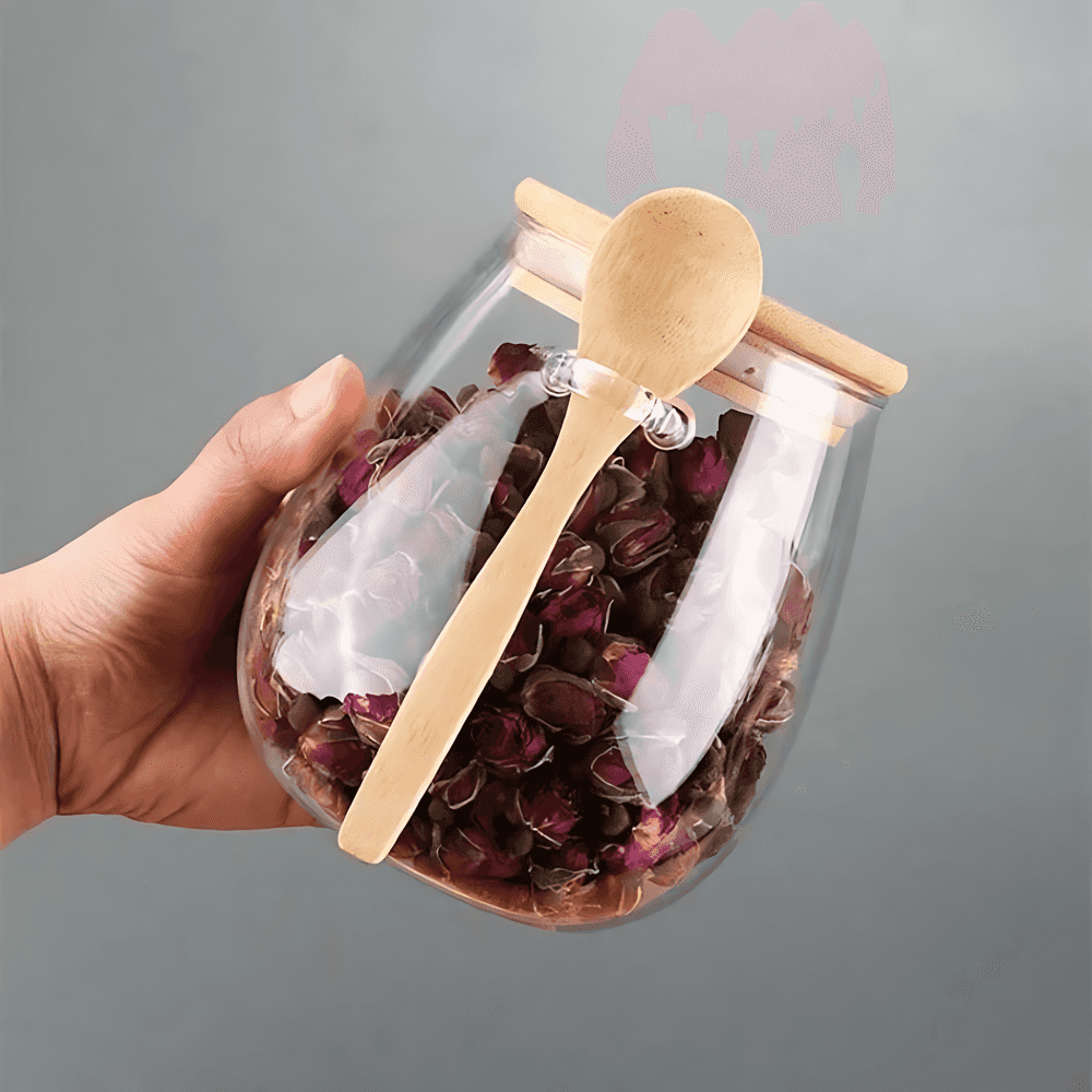 SereniJar Elegant Glass Storage Jar with Bamboo Lid for a Minimalist Kitchen - All Around Casa