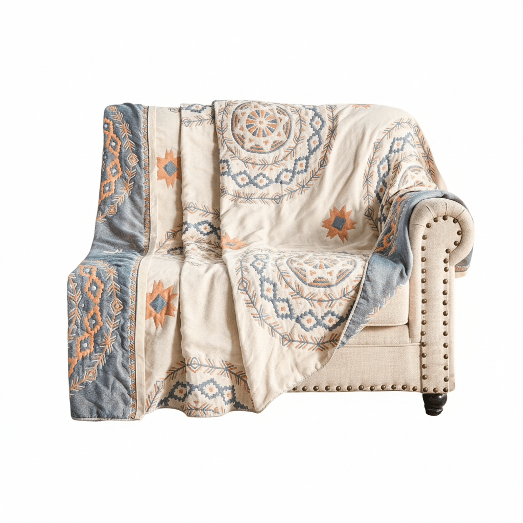 Serenique Luxe Boho Throw Blanket – Elegant Mandala Accent for Relaxed Living - All Around Casa