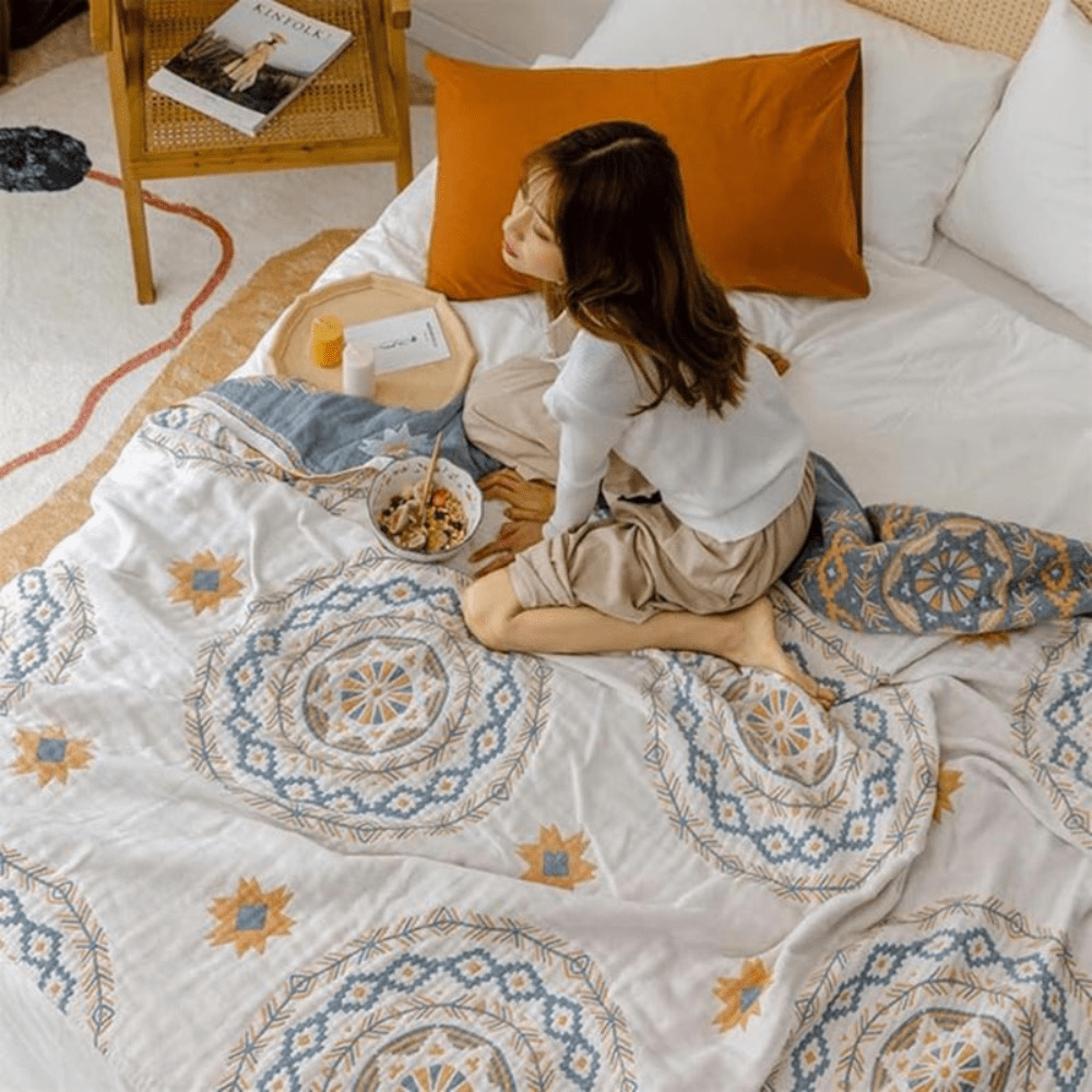 Serenique Luxe Boho Throw Blanket – Elegant Mandala Accent for Relaxed Living - All Around Casa