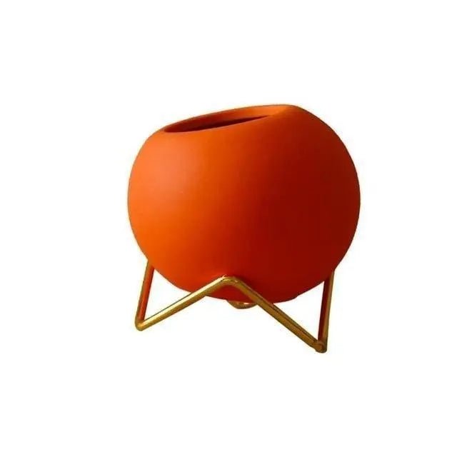 TerraLuxe Elegant Ceramic Planter with Sleek Metal Stand for Modern Interiors - All Around Casa