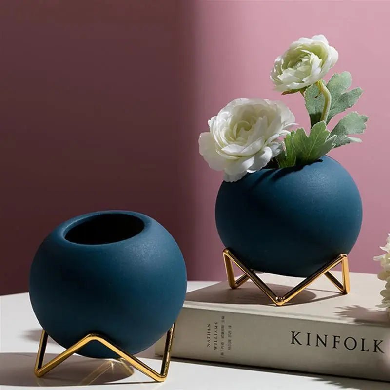 TerraLuxe Elegant Ceramic Planter with Sleek Metal Stand for Modern Interiors - All Around Casa