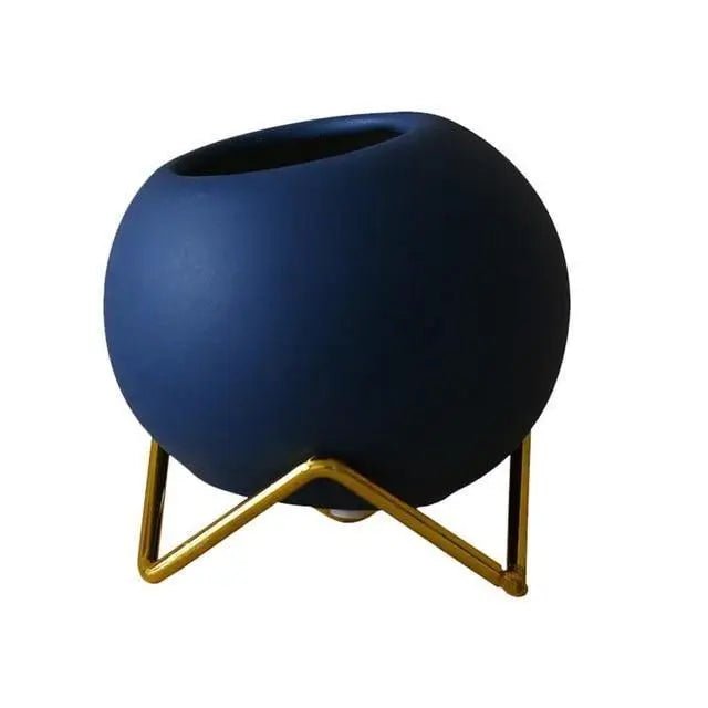 TerraLuxe Elegant Ceramic Planter with Sleek Metal Stand for Modern Interiors - All Around Casa