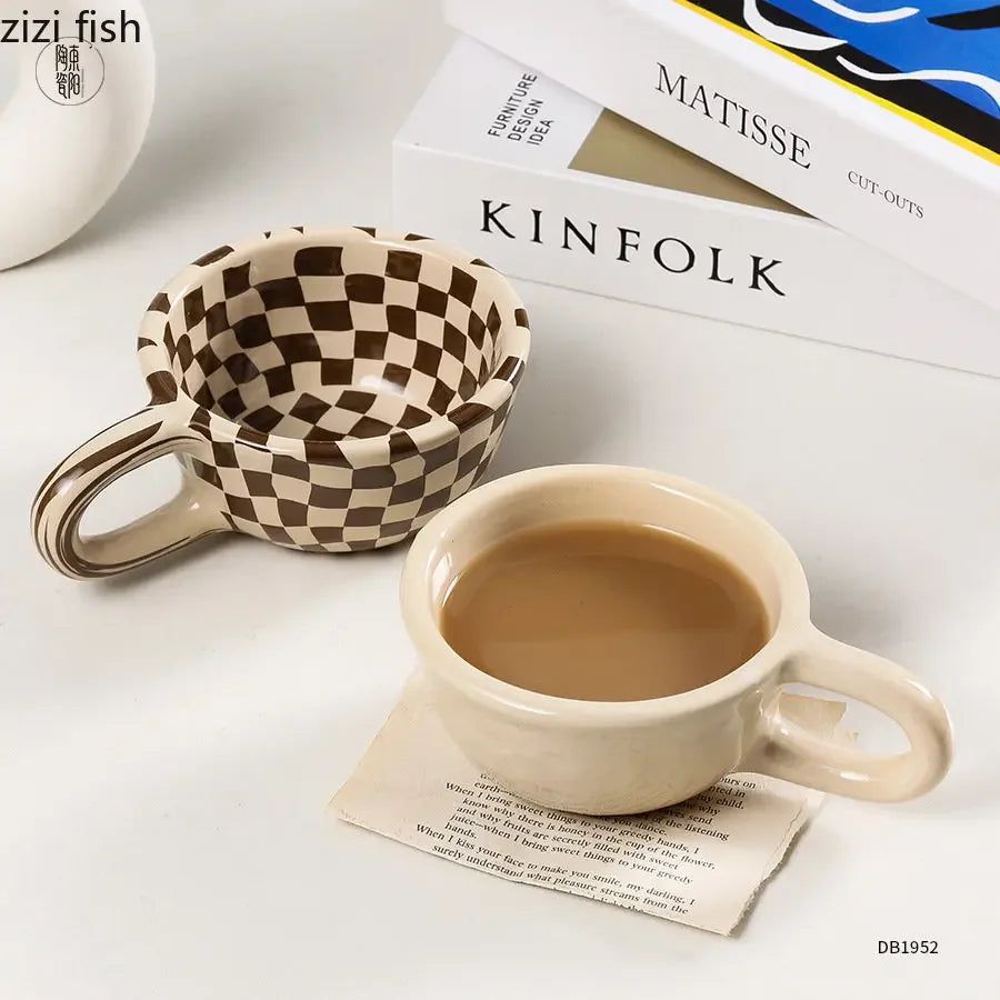 TerraVerve Artisan Ceramic Mug – Earthy Checkered Charm for Modern Coffee Moments - All Around Casa