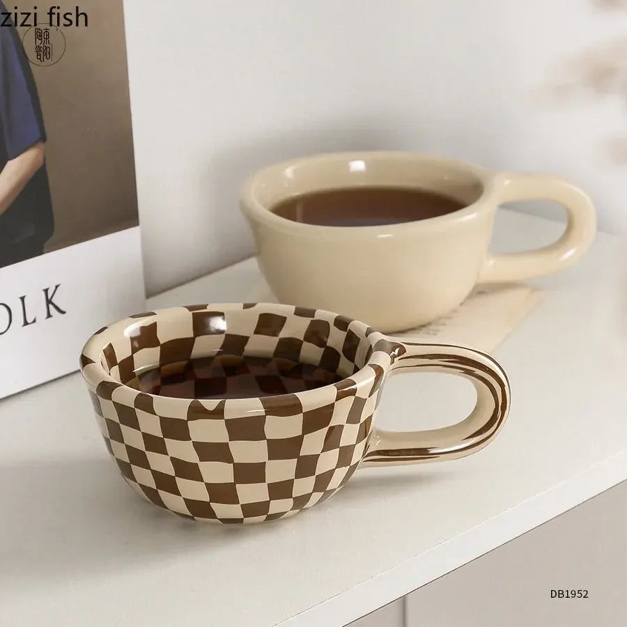 TerraVerve Artisan Ceramic Mug – Earthy Checkered Charm for Modern Coffee Moments - All Around Casa